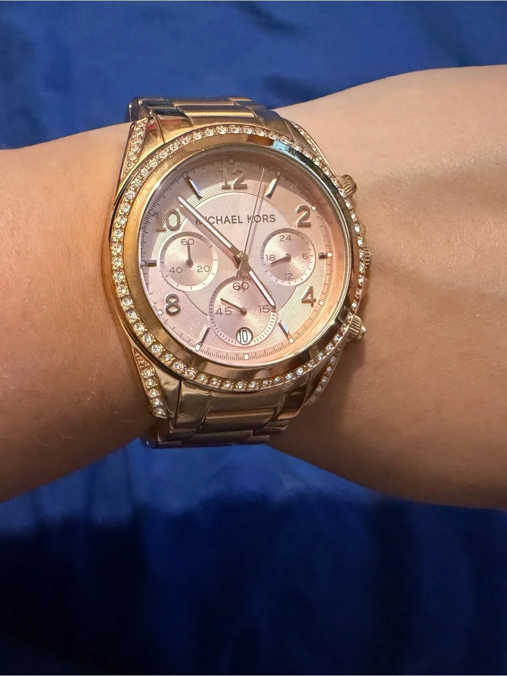 Michael Kors Men’s Rose Gold Bracelet Chronograph Watch with Pink Dial